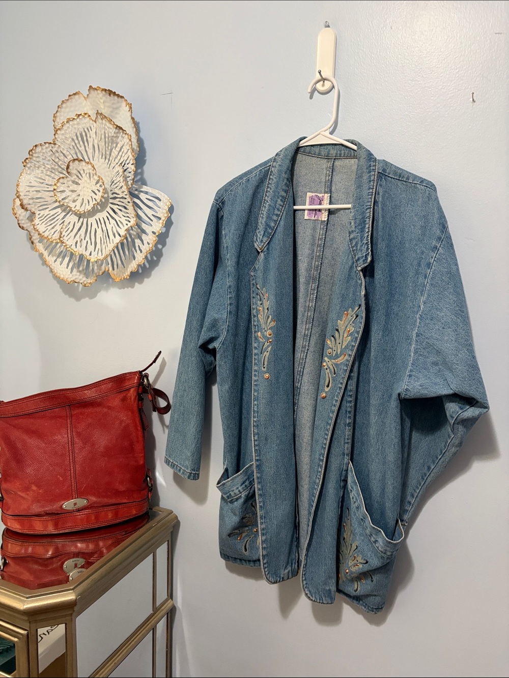 Vintage-Inspired Blue Denim hand painted Jacket